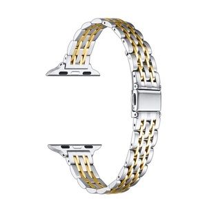 Posh Tech Rainey Two-Tone Gold 38mm Stainless Steel Skinny Apple Watch Band